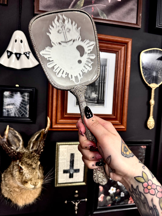Scared Heart Hand Mirror Silver